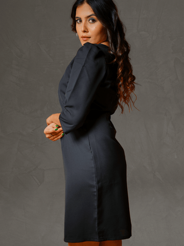 Black Poly Moss A-Line Dress – Effortless Elegance for Every Shape