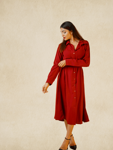 Marron Chic Tropical Will Fabric Midi Dress – Tailored Cuffed Sleeves