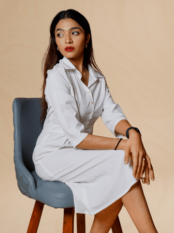 White Crepe Lycra Luxe Satin Knot Dress – Elegant Satin Finish Evening Wear