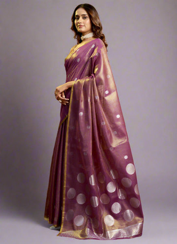Elegant Violet Tissue Silk Polka Weave Pure Saree with All-Over Weave & Matching Blouse