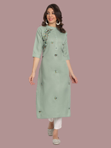 Breezy sea green kurti in cotton blend for relaxed styling