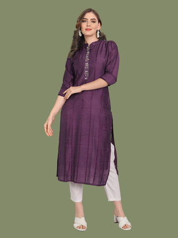 Royal purple chanderi silk kurti for festive charm