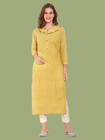 Sunny yellow cambric cotton kurti for joyful ethnic wear