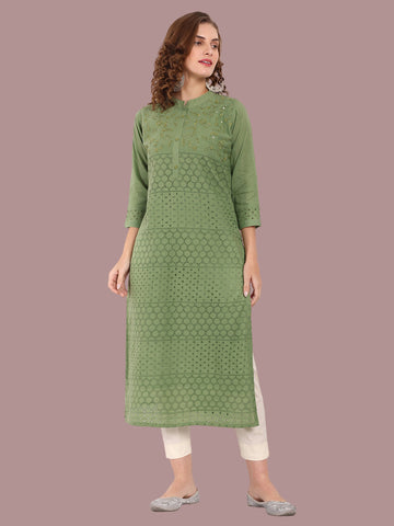 Fresh green cambric cotton kurti for versatile wear