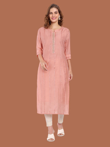 Soft peach chanderi silk kurti for graceful ethnic styling