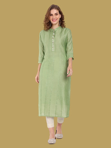 Rich green chanderi silk kurti for ethnic sophistication
