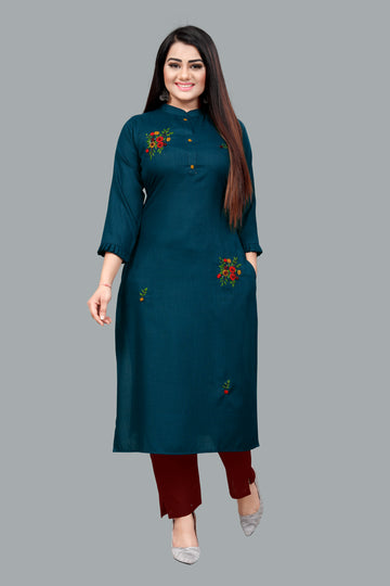 Soft cotton blend kurti in Rama green for everyday elegance