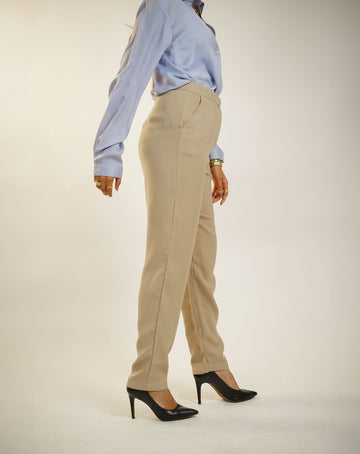 Beige High Waist Pleated Trouser