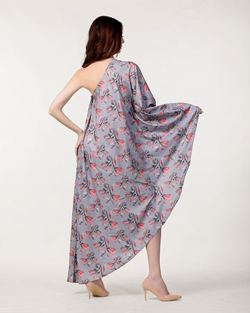 Steel Grey Poly Crape Dress