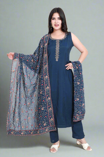 Elegant Navy Blue Embroidered Salwar Suit