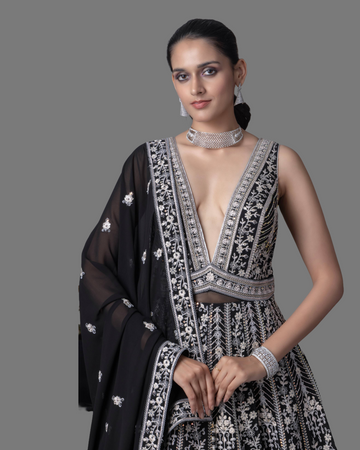 Black Georgette Gown with Flowing Silhouette