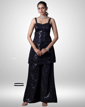 Black Georgette Gown with Flowing Silhouette