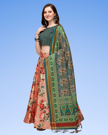 Peach Satin Silk Anarkali Lehenga with Traditional Digital Motifs