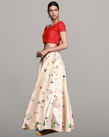 Designer White Satin Silk Anarkali Lehenga with Digital Print & Silk Dupatta