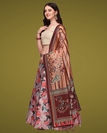 Pink Satin Silk Anarkali Lehenga with Digital Floral Print & Silk Dupatta