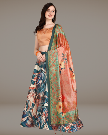 Blue Satin Silk Anarkali Lehenga with Rich Digital Prints