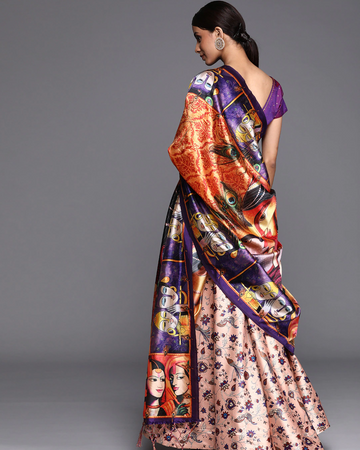 Light Pink Satin Silk Anarkali Lehenga with Digital Artistic Detailing