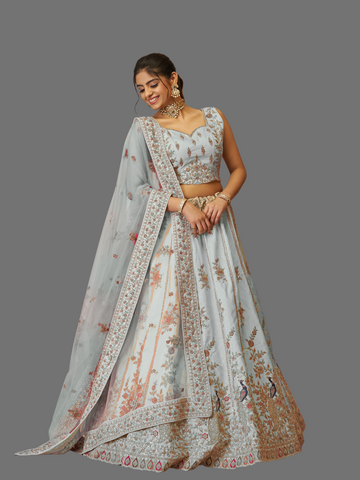 Serene sky blue Zari silk lehenga for graceful ethnic style