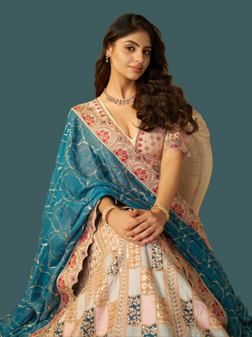 Sky blue Dola silk lehenga for serene ethnic elegance
