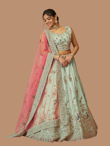 Fresh green Zari silk lehenga for vibrant festive looks