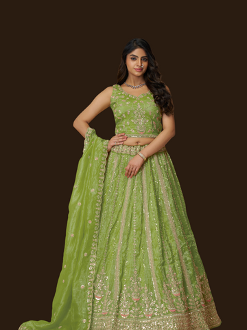 Green Jimmy Choo lehenga for fresh festive elegance
