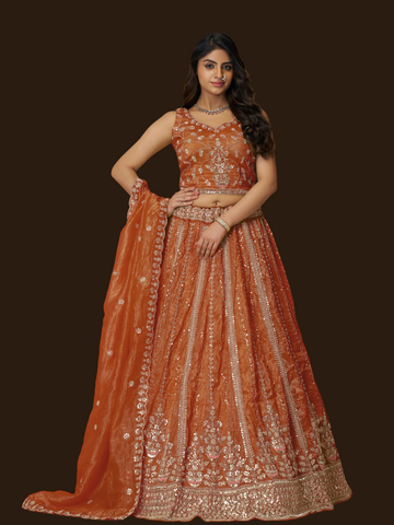 Orange Jimmy Choo lehenga for bold festive flair