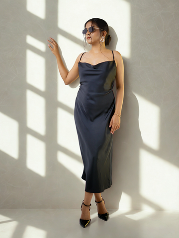 Black Satin Cowl Neck Slip Dress – ZARA Satin Collection