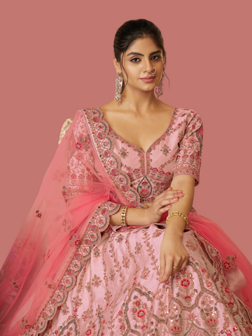 Charming pink silk lehenga for festive and bridal looks