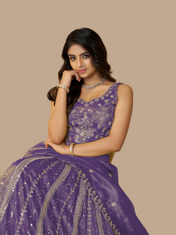Purple Jimmy Choo lehenga for bold festive fashion