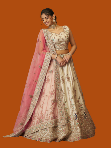 Elegant white Zari silk lehenga for bridal and festive wear