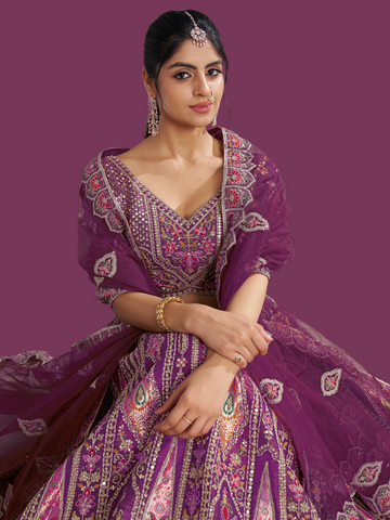 Royal purple lehenga in Banarasi silk for a majestic ethnic look