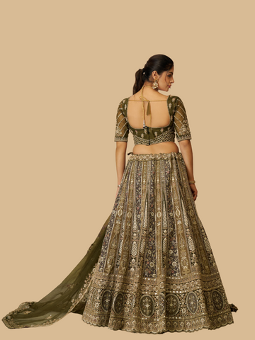 Mehendi green lehenga in soft net for festive charm