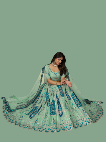 Sky blue Banarasi silk lehenga for ethnic charm