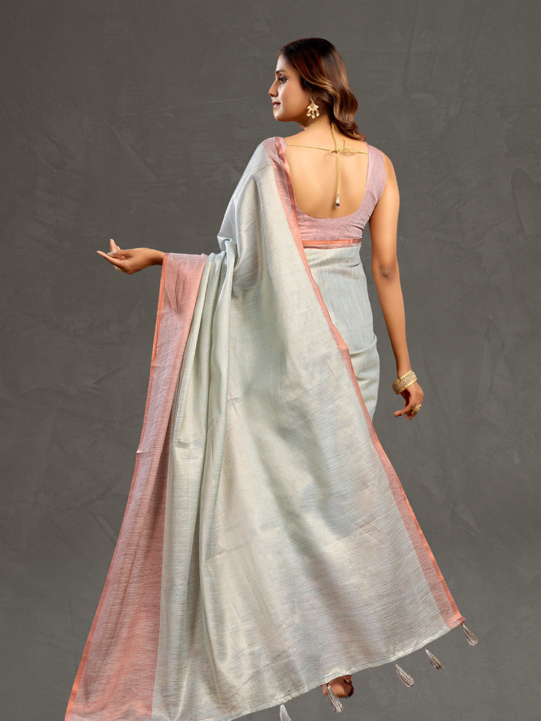 Blue Plain Tissue Silk Saree with Contrast Weave Border