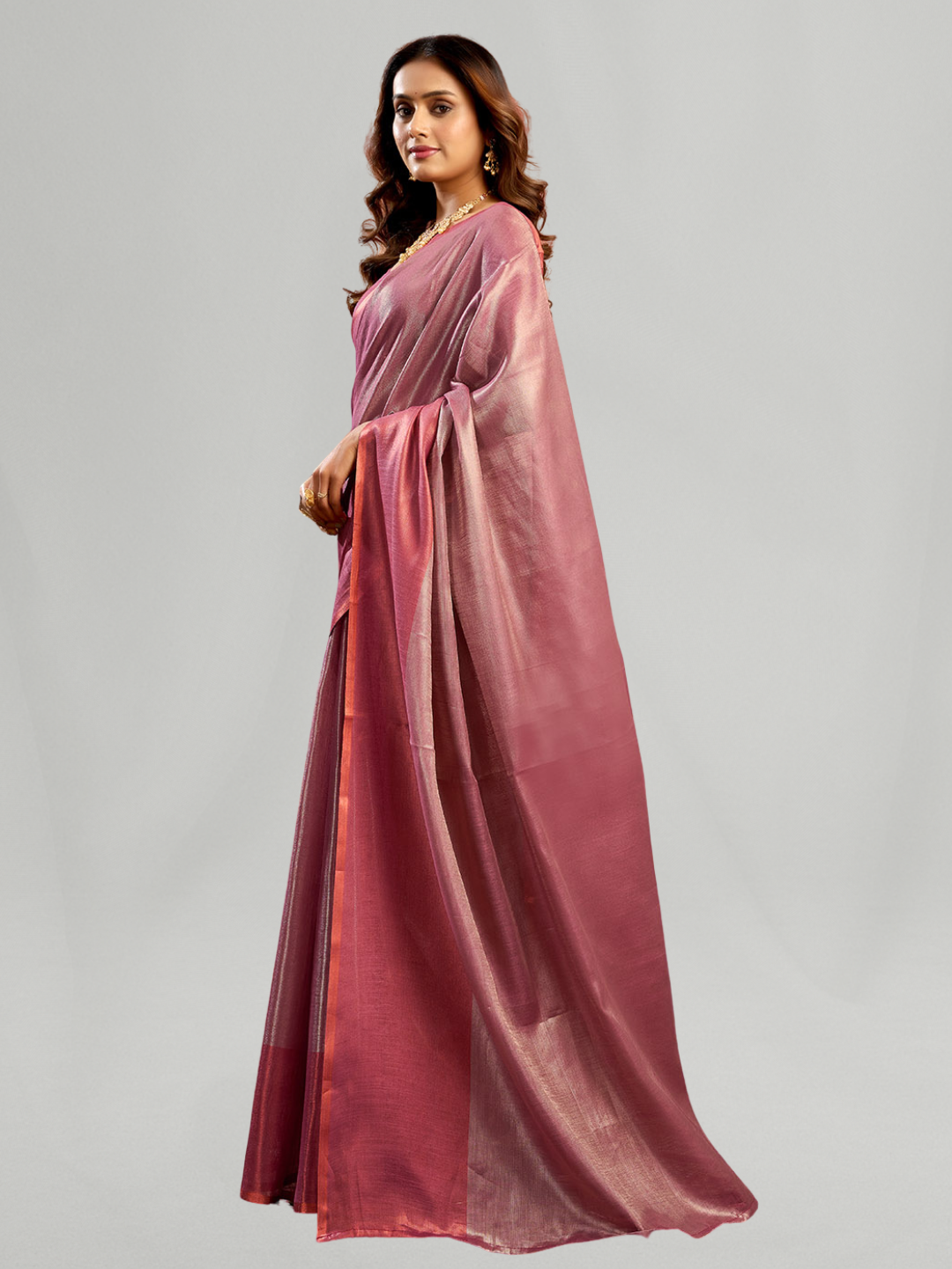 Magenta Plain Tissue Silk Saree with Contrast Weave Border