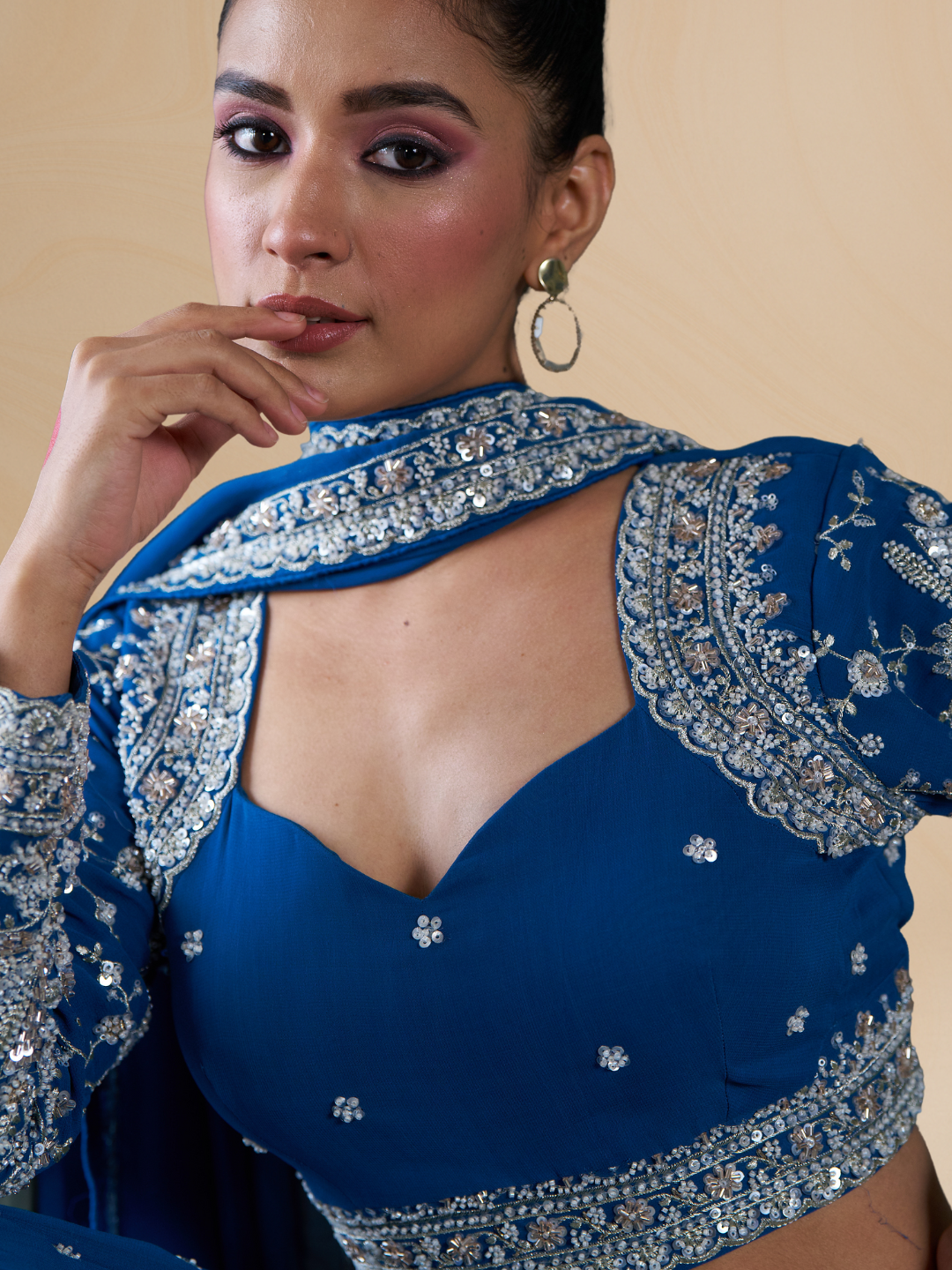 Blue Viscose Banarasi Tissue Lehenga Choli with Four-Side Embroidered Dupatta