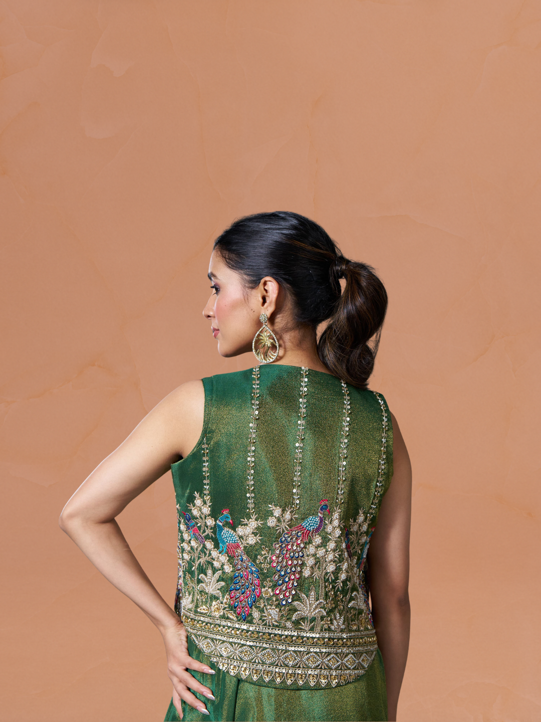Green Viscose Banarasi Tissue Lehenga Choli with Four-Side Embroidered Dupatta