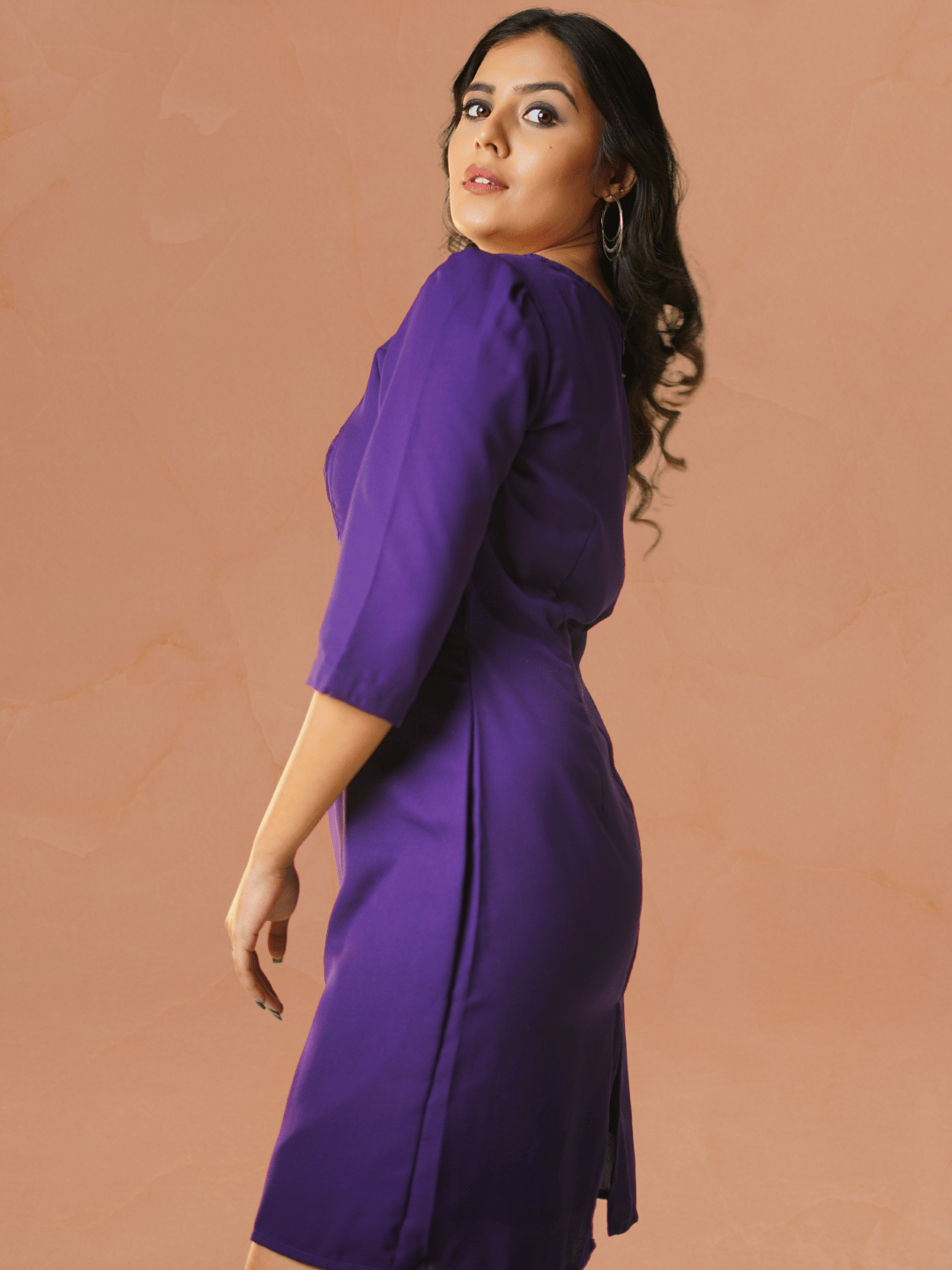 Purple Poly Moss A-Line Dress – Effortless Elegance for Every Shape