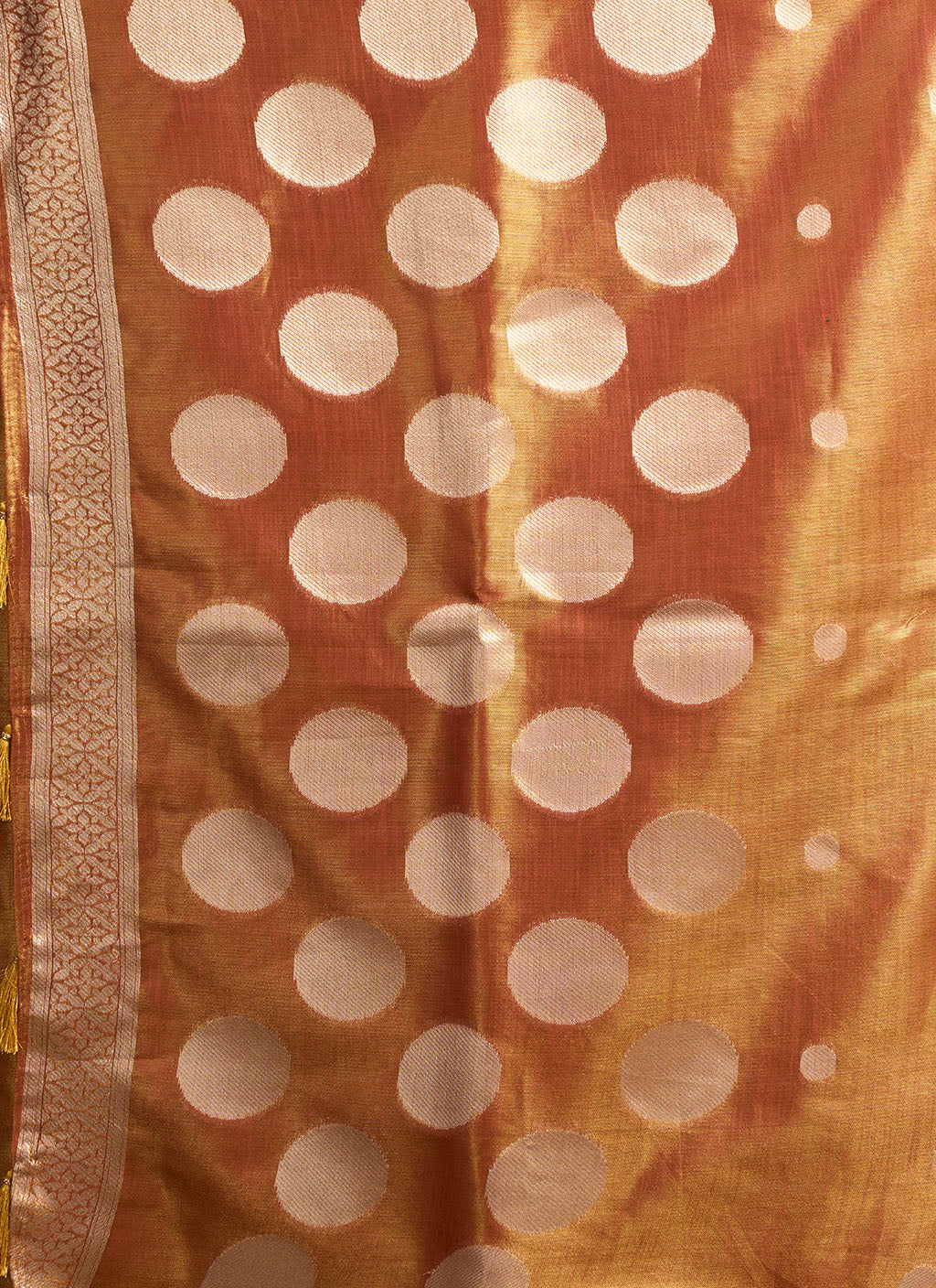 Elegant Rust Orange Tissue Silk Polka Weave Pure Saree with All-Over Weave & Matching Blouse