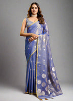 Elegant Royal Blue Tissue Silk Polka Weave Pure Saree with All-Over Weave & Matching Blouse