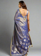 Elegant Royal Blue Tissue Silk Polka Weave Pure Saree with All-Over Weave & Matching Blouse