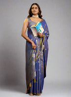 Elegant Royal Blue Tissue Silk Polka Weave Pure Saree with All-Over Weave & Matching Blouse