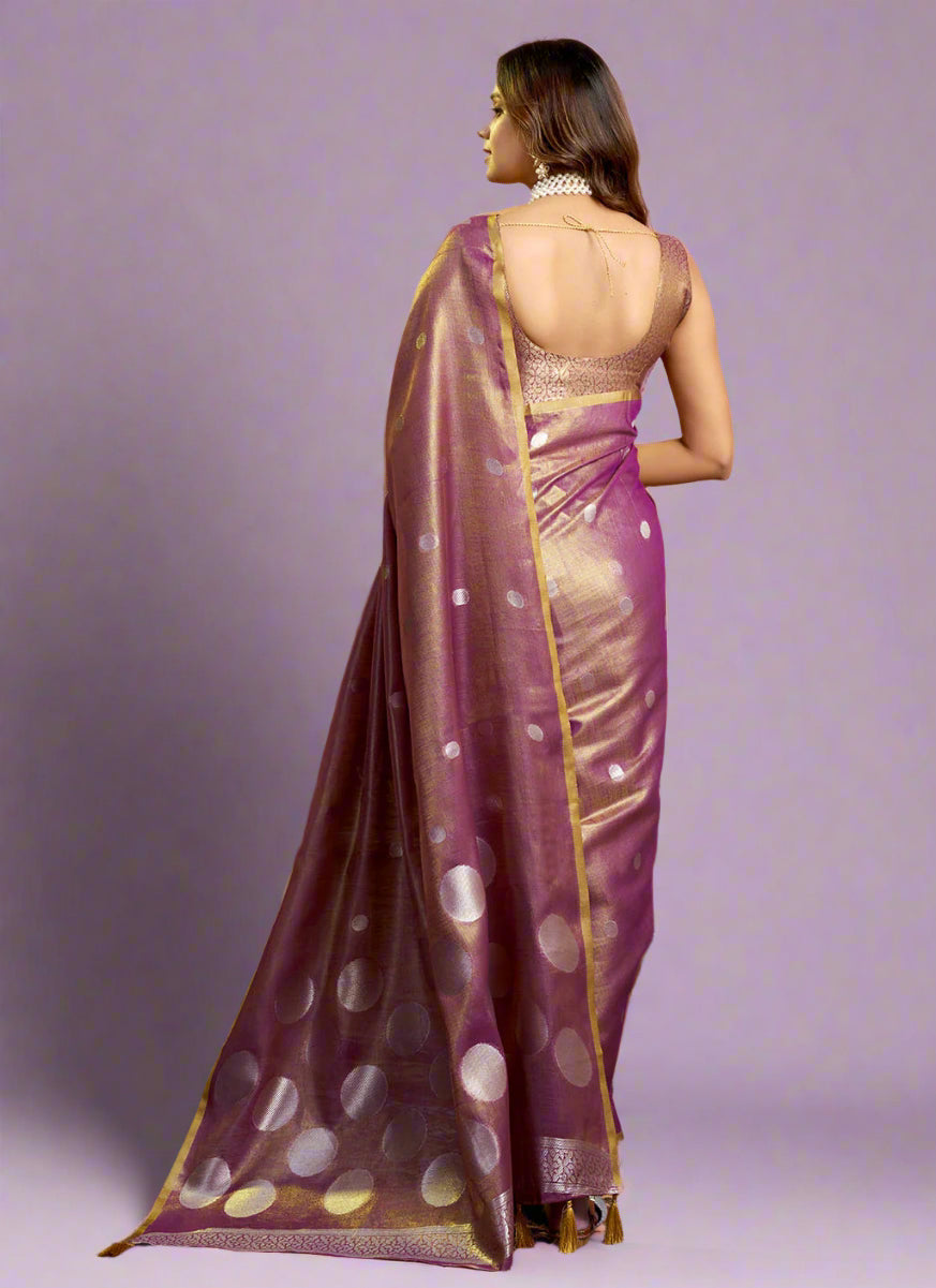 Elegant Violet Tissue Silk Polka Weave Pure Saree with All-Over Weave & Matching Blouse