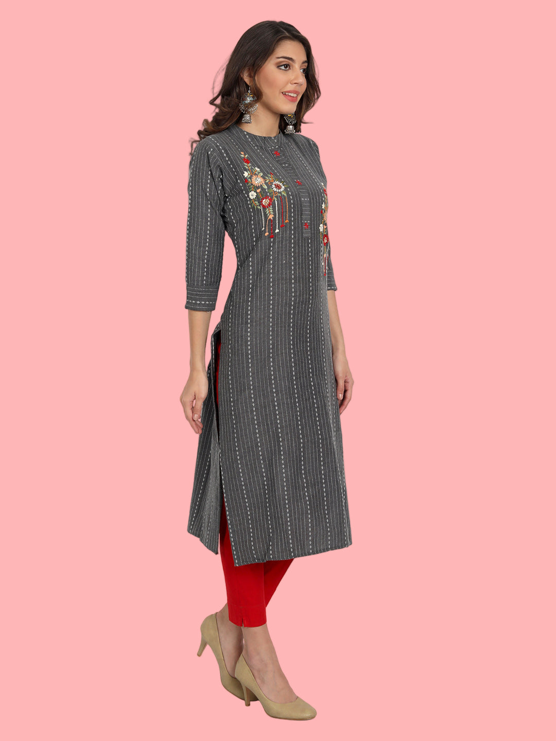 Soft grey cotton kurti for work and casual wear