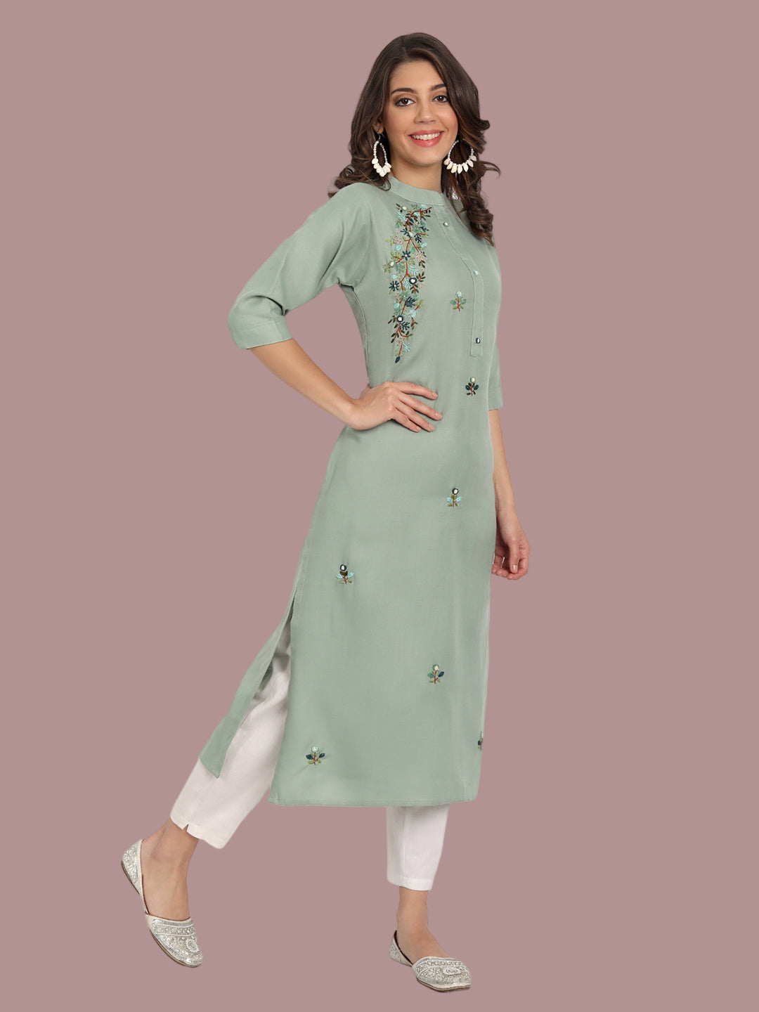Breezy sea green kurti in cotton blend for relaxed styling
