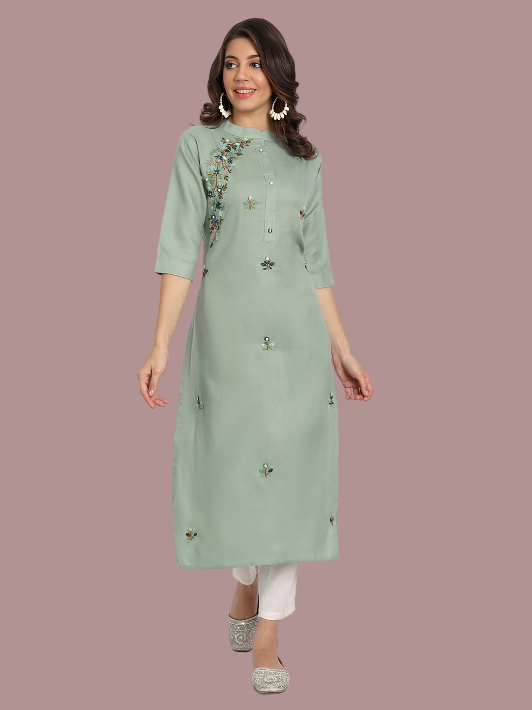 Breezy sea green kurti in cotton blend for relaxed styling
