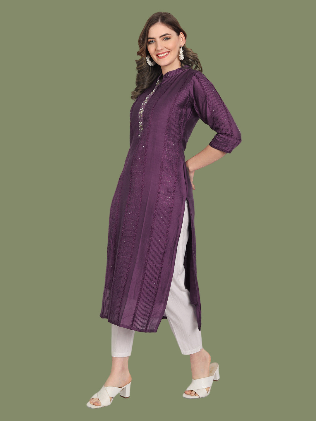 Royal purple chanderi silk kurti for festive charm