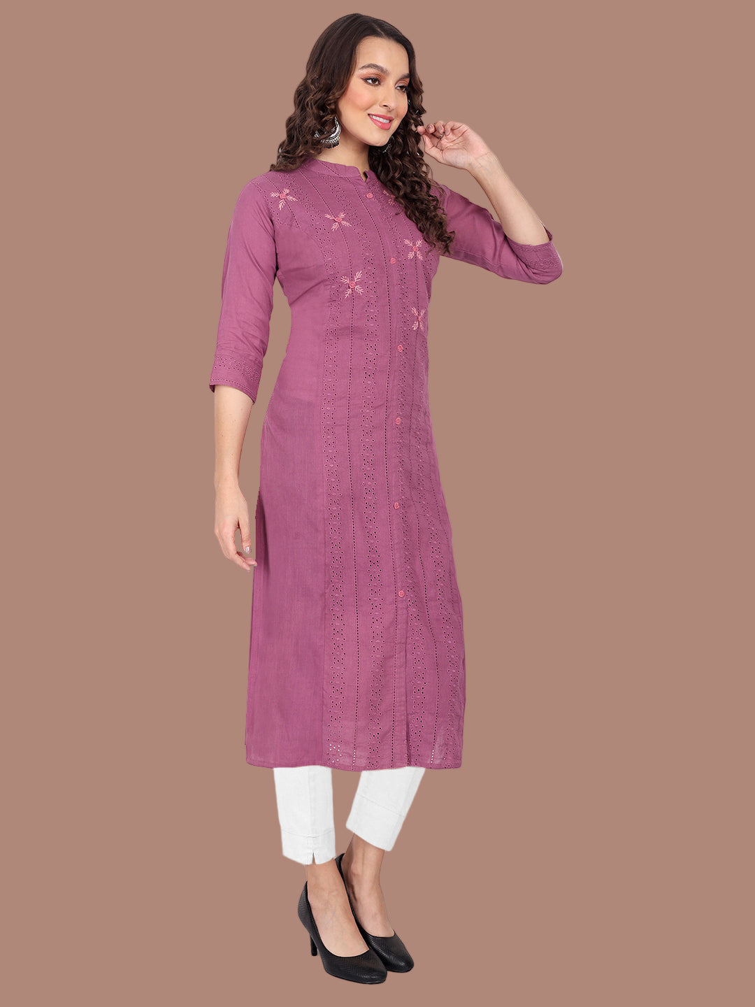 Elegant pink cambric cotton kurti for festive charm