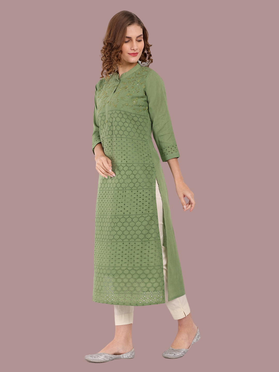Fresh green cambric cotton kurti for versatile wear
