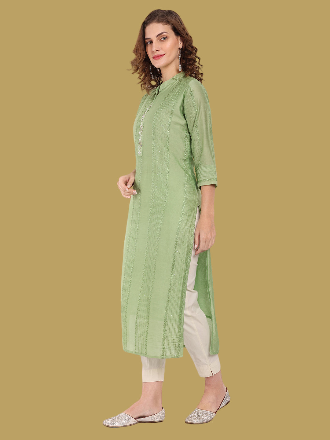 Rich green chanderi silk kurti for ethnic sophistication